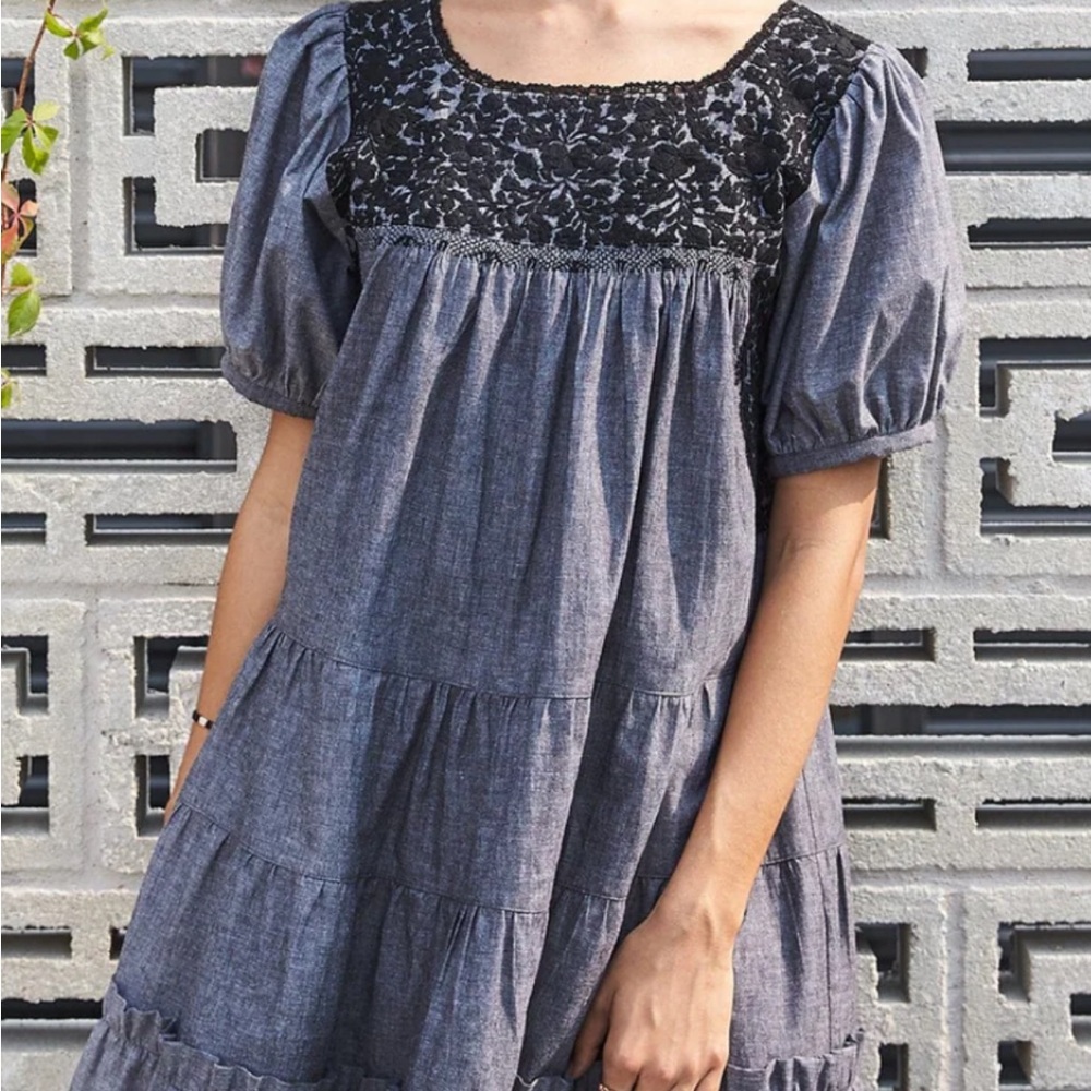 Mi Golondrina Isabella blue check tiered Dress S
